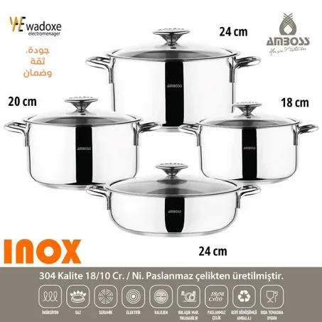 Batterie de cuisine Cool inox 8 pièces avec couvercles en verre - AMBOSS
