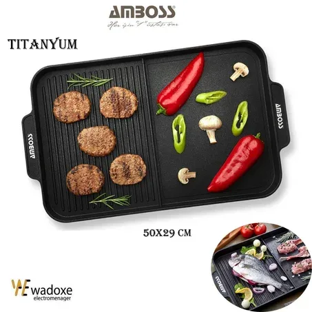Plancha Lava noire revêtement titane, deux compartiments - AMBOSS