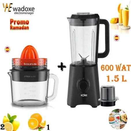 Pack blender électrique noir puissant + presse-agrumes 2 en 1 en verre - SOLAC