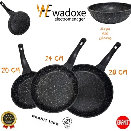 Set 3 poêles anti-adhésives, revêtement granit - CEM