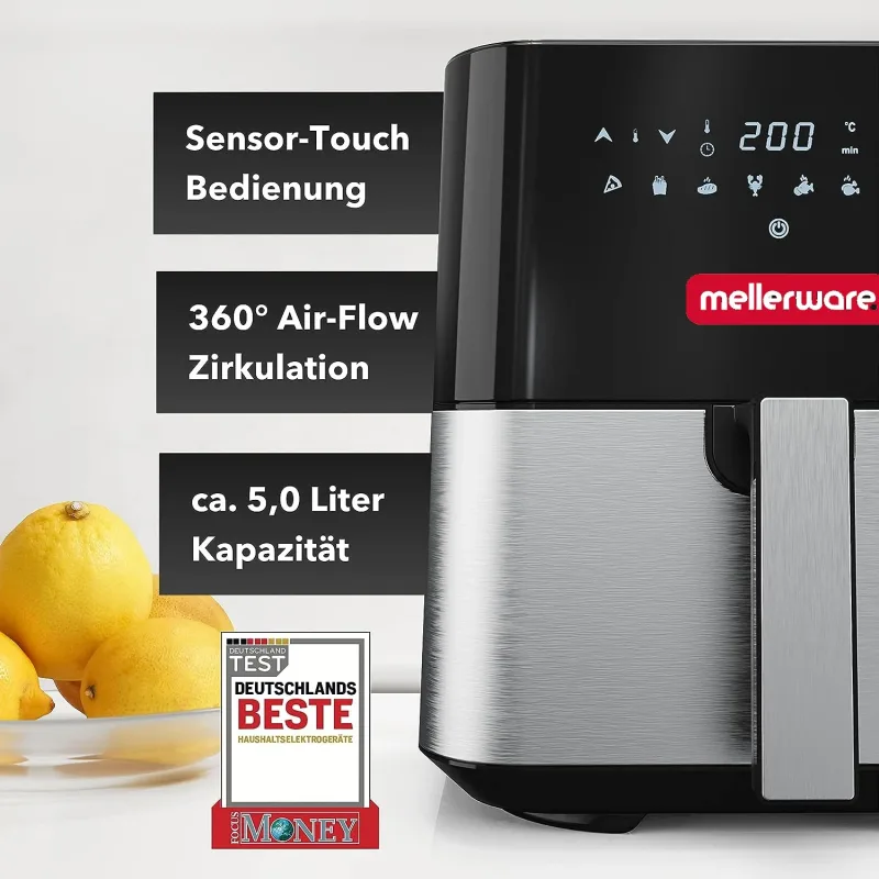Friteuse à air XXL sans huile 5 L, 10 programmes - garantie 2 ans - MELLERWARE
