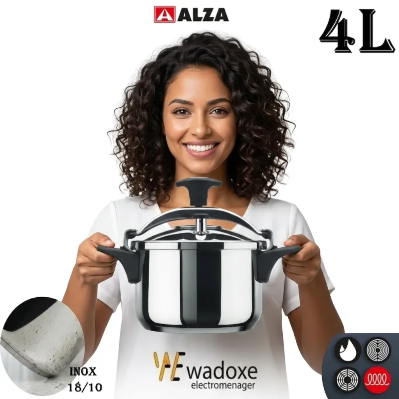 طنجرة ضغط ALZA سعة 4 لتر (إنوكس) 18/10 | نظام أمان ثلاثي