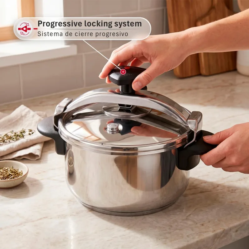 طنجرة ضغط ALZA سعة 6 لتر (إنوكس) 18/10 | نظام أمان ثلاثي