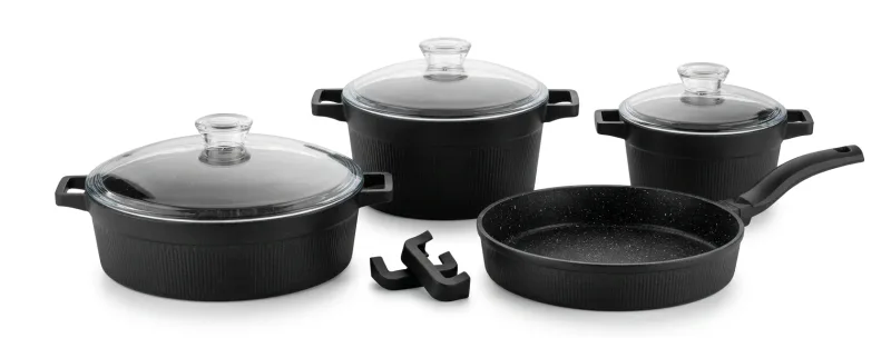 Batterie de cuisine granit noir 7 pièces (4 + 3 couvercles) - CEM
