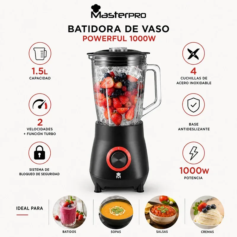 Blender Excellence 1000 W, bol en verre 1,5 L BGMP-G435 - MASTERPRO