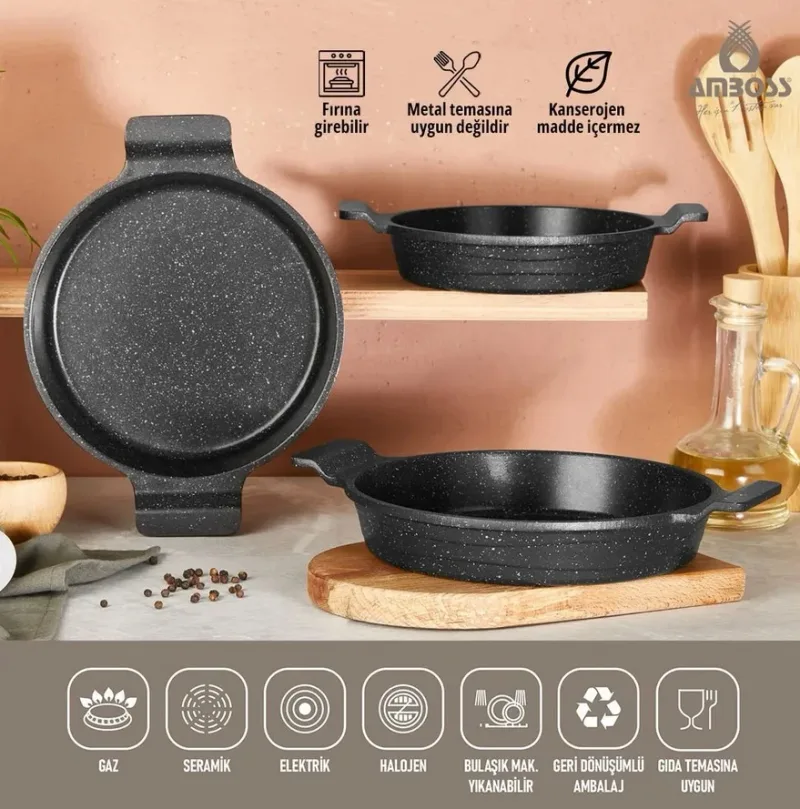 Set 4 poêles granit anti-adhésives - poêle grill carrée + 3 poêles 18, 20 et 22 cm