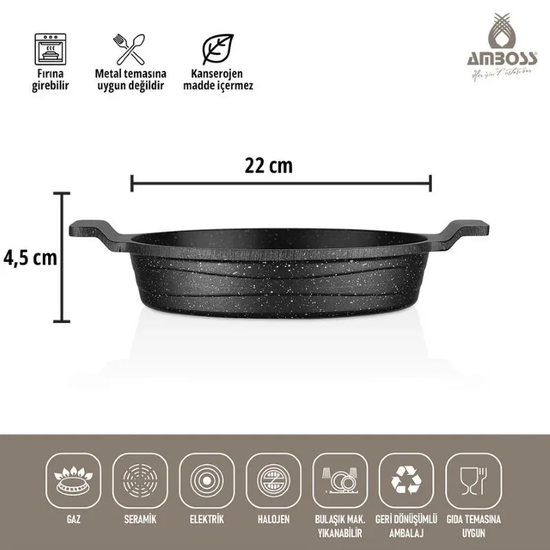 Set 4 poêles granit anti-adhésives - poêle grill carrée + 3 poêles 18, 20 et 22 cm
